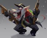 2025 anthro belt buckteeth bulging_eyes bullet clothing crime_city_twitch crouching fangs gangster grey_background gun hat headgear headwear hi_res holding_gun holding_object holding_ranged_weapon holding_weapon insane kgynh league_of_legends male mammal murid murine necktie pattern_clothing pinstripe_clothing pinstripe_suit ranged_weapon rat rat_tail riot_games rodent sharp_teeth shooting_gun simple_background solo striped_clothing stripes submachine_gun tail teeth tencent thompson_gun tongue tongue_out torn_ear twitch_(lol) weapon whiskers yelling