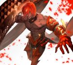  1boy ashwatthama_(fate/grand_order) dark_skin dark_skinned_male fate/grand_order fate_(series) fire gauntlets highres lack male_focus muscle open_mouth red_hair shirtless yellow_eyes 