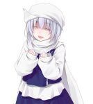  1girl :d ^_^ cape closed_eyes commentary_request cropped_vest crote hair_between_eyes hands_up hat lapel_pin large_variant_set letty_whiterock long_sleeves open_mouth purple_hair purple_skirt purple_vest shaded_face shirt short_hair skirt sleeves_past_wrists smile solo tachi-e teeth touhou transparent_background upper_body upper_teeth_only variant_set vest white_cape white_hat white_shirt 