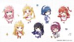  6+girls :d ;d ahoge apron black_hair black_shoes blonde_hair blue_eyes blue_hair blue_jacket blue_pants blue_shoes blunt_bangs blush bocchi_the_rock! brown_sandals brown_shoes chibi chibi_only closed_mouth commentary_request copyright_notice cube_hair_ornament enmaided frilled_apron frills full_body geta gotoh_hitori green_eyes green_skirt grid_background hair_between_eyes hair_ornament heart highres hiroi_kikuri ijichi_nijika ijichi_seika jacket jersey_maid kita_ikuyo long_hair long_sleeves looking_at_viewer maid maid_headdress multiple_girls musical_note namori nose_blush official_art one_eye_closed one_side_up open_mouth orange_jacket orange_pants pa-san pants pink_hair pink_jacket pink_skirt purple_eyes purple_hair purple_jacket purple_pants red_eyes red_hair red_jacket red_shoes red_skirt sandals sharp_teeth shoes short_hair side_ponytail sitting skirt smile socks sparkle standing standing_on_one_leg teeth track_jacket unconventional_maid upper_teeth_only white_apron white_background white_socks yamada_ryo yellow_eyes yellow_jacket yellow_skirt 