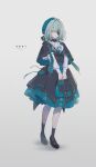  1girl anaxa_(honkai:_star_rail) anaxa_(impression)_(honkai:_star_rail) bag beret black_capelet black_overskirt black_shoes black_socks black_vest blue_eyes capelet color_guide commentary_request earrings expressionless eyepatch full_body genderswap genderswap_(mtf) green_bag green_hair green_hat green_skirt grey_background hair_intakes hair_over_shoulder handbag hat highres holding holding_bag honkai:_star_rail honkai_(series) jewelry long_hair long_sleeves looking_at_viewer mary_janes mirug_iii multicolored_eyes official_alternate_costume pink_eyes pink_pupils ponytail shirt shoes simple_background skirt socks solo twitter_username two-tone_eyes vest white_shirt 