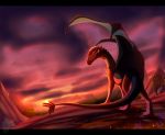  2014 ambiguous_gender black_bars claws day detailed_background dragon feral horn membrane_(anatomy) membranous_wings outside scalie skaydie sky solo standing western_dragon wings 