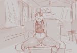  2019 animal_crossing anthro bottomless breasts bus butt clothed clothing crossgender digital_media_(artwork) domestic_cat english_text eyelashes felid feline felis female front_view izzy223 looking_at_viewer mammal monochrome navel nintendo partially_clothed pussy rover_(animal_crossing) sitting slit_pupils smile solo text thick_thighs vehicle video_games 