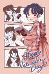  4girls ;) ^_^ apron blue_eyes blue_hair blush_stickers bowl brown_hair chocolate closed_eyes cocoa_681 commentary_request dress happy_valentine heart heart_hands highres holding holding_bowl holding_whisk kunou_kodachi kuonji_ukyou long_hair multiple_girls one_eye_closed pink_dress ranma_1/2 red_apron red_lips shampoo_(ranma_1/2) short_hair side_ponytail smile tendou_akane valentine whisk 