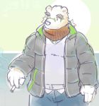  2018 anthro bottomwear clothing eyewear glasses humanoid_hands leib_(tas) male mammal numpia pants polar_bear shirt slightly_chubby solo sweater tokyo_afterschool_summoners topwear ursid ursine video_games 