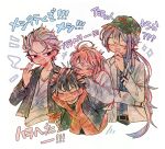  >_< +++ 4boys :3 :d ahoge amemura_ramuda amemura_ramuda_(tdd_era) aohitsugi_samatoki aohitsugi_samatoki_(tdd_era) arm_behind_back bandana bandana_around_arm baseball_cap bead_bracelet beads belt belt_buckle black_belt black_choker black_hair black_hat black_jacket black_shirt blue_shirt blush borrowed_clothes bracelet buckle choker choppy_bangs closed_eyes collarbone cowlick cropped_torso deformed ear_piercing earrings fang furrowed_brow group_picture hair_between_eyes hair_slicked_back hand_on_own_chin hand_on_own_opposite_hip hand_up hat hatching_(texture) headpat high_collar hood hood_down hoodie hypnosis_mic jacket jacket_over_hoodie jewelry jinguji_jakurai jinguji_jakurai_(tdd_era) leather leather_jacket linear_hatching long_hair long_sleeves looking_at_another loose_hair_strand low_ponytail male_focus mature_male messy_hair mole mole_under_eye motion_lines multiple_boys multiple_bracelets multiple_earrings necklace no_nose nose_blush open_clothes open_jacket open_mouth parted_bangs piercing pink_hair pink_nails ponytail purple_hair ra_(moggg26) raised_eyebrows rectangular_mouth red_bandana red_hoodie ruffling_hair shirt short_hair short_hair_with_long_locks sideways_glance single_sidelock sleeves_past_wrists smile smoke smoke_trail sparkle sweater the_dirty_dawg translation_request v-shaped_eyebrows very_long_hair very_short_hair watercolor_effect white_hair white_jacket white_shirt white_sweater yamada_ichiro yamada_ichiro_(tdd_era) zipper_pull_tab 