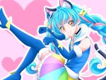  1girl animal_ears aqua_hair boots braid brown_eyes cat_ears cure_cosmo elbow_gloves gloves highres multicolored_hair pink_hair precure s-operator star_twinkle_precure thigh_boots thighhighs twin_braids 