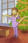  animal_humanoid blue_eyes christmas cleo_(twin_dragons) clothed clothing cub dragonkai fully_clothed hi_res holidays humanoid inside pajamas plushie reptile scalie snake snow solo standing thenekoboi twin_(dragons_webcomic) young 