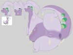 antennae_(anatomy) anthro anus female generation_6_pokemon genitals goodra green_eyes green_spots grey_body hi_res looking_at_viewer lying multicolored_body multicolored_skin nintendo pokemon pokemon_(species) purple_anus purple_body purple_skin purple_vulva raised_leg simple_background skeleton265 slightly_chubby slightly_chubby_anthro slightly_chubby_female slime slimy_skin smile snout solo spots spread_legs spreading tail thick_tail vulva