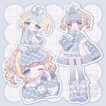  1girl :3 :d ;o absurdres animal_ears blue_border blue_bow blue_dress blue_eyes blue_hair blue_slippers blunt_bangs blush border bow chibi closed_mouth commentary commission cropped_torso cross-laced_clothes cross-laced_sleeves dress frilled_dress frills full_body hand_up heart heart-shaped_pupils highres holding holding_stuffed_toy iriam jacket komai_yuki long_sleeves looking_at_viewer multiple_views one_eye_closed open_clothes open_jacket open_mouth outline outside_border rabbit_ears rabbit_slippers short_dress short_hair short_twintails sidelocks skeb_commission sleeve_bow sleeves_past_fingers sleeves_past_wrists slippers smile socks standing striped_clothes striped_socks stuffed_animal stuffed_rabbit stuffed_toy symbol-shaped_pupils thighhighs twintails untranslatable_commentary virtual_youtuber watermark white_background white_jacket white_outline yuino_ruria zettai_ryouiki 