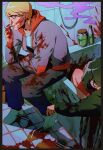  1boy 1girl bathroom bathtub blonde_hair blood blood_on_clothes blood_on_hands blood_splatter boyfriend_to_death cigarette corpse elbow_on_knee hashtag-only_commentary highres holding holding_cigarette hood hood_down hoodie implied_murder in_bathtub indoors jar lawrence_oleander looking_at_another murder shirt short_hair sitting smoke smoke_trail smoking socks soureeeee white_shirt white_socks 