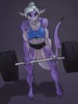  3:4 absurd_res anthro bodily_fluids breasts clothed clothing exercise female fish hair hi_res ldr marine muscular muscular_female salvia_carhina shark simple_background solo standing sweat veiny_muscles weightlifting workout 