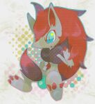  1other blue_eyes blue_outline claws closed_mouth commentary_request full_body furry hinekure outline pokemon pokemon_(creature) red_hair solo zoroark 