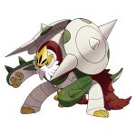  1other armor cape chesnaught claws closed_mouth colored_skin commentary english_commentary forehead_protector fur_cape furry green_skin mega_chesnaught mega_pokemon multicolored_skin official_art other_focus pokemon pokemon_(creature) pokemon_focus pokemon_legends:_z-a red_fur red_nose shoulder_armor spikes third-party_source transparent_background two-tone_skin v-shaped_eyes white_beard white_fur yellow_claws 