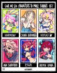  6+girls absurdres arima_kana blue_archive bourbunbun brown_hair dandadan disgaea etna_(disgaea) gakuen_idolmaster green_eyes halftone harmony_(splatoon) highres idolmaster koyuki_(blue_archive) koyuki_(bunny)_(blue_archive) kuramoto_china multicolored_hair multiple_drawing_challenge multiple_girls orange_eyes oshi_no_ko pink_eyes pink_hair red_eyes red_hair shiratori_aira_(dandadan) six_fanarts_challenge splatoon_(series) 
