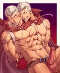  2boys abs after_ejaculation arms_behind_back bandaid bandaid_on_cheek bandaid_on_face bandaid_on_forehead bara belt brown_belt bruise bruise_on_face cape clenched_teeth cum cum_on_body cum_on_legs erection evil_grin evil_smile facial_hair fingerless_gloves gloves goatee grey_eyes grey_hair grin heavy_breathing highres injury large_pectorals looking_at_another male_focus male_pubic_hair multiple_boys muscular muscular_male nipples nude oldkin pectorals persona persona_3 persona_4:_the_ultimate_in_mayonaka_arena pubic_hair red_cape red_gloves restrained sanada_akihiko scar scar_on_arm scar_on_stomach selfcest shadow_akihiko short_hair smile steam sweat teeth uncensored v-shaped_eyebrows yaoi yellow_eyes 