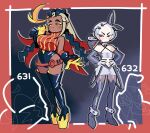  belt black_hair boots bourbunbun brown_hair cuffs dark_skin durant gloves grey_hair heatmor highres humanization leather leather_boots leather_gloves miniskirt multicolored_hair pokemon red_eyes red_hair skirt strapless suspenders tube_top unitard yellow_eyes 