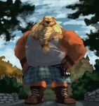 anthro aroused aroused_male barazoku bear beard bedroom_eyes belly biceps big_belly big_muscles bighurso blonde_beard blonde_eyebrows blonde_facial_hair blonde_hair blonde_mustache blonde_sideburns blue_clothing blue_eyes blue_sky boots bottomwear braided_hair brown_body brown_boots brown_clothing brown_footwear brown_fur brown_gloves brown_handwear bulge clothing cloud cloudy_sky dwarf erection erection_under_clothing eyebrows facial_hair fingerless_gloves flirting flirting_look flirting_with_viewer footwear forest forest_background fur gloves grass green_clothing grey_clothing grey_shirt grey_tank_top grey_topwear grin grinning_at_viewer hair hands_on_sides handwear hi_res inviting inviting_to_sex inviting_viewer kilt leaf looking_at_viewer low-angle_view male mammal manly mature_anthro mature_male musclegut muscular muscular_anthro muscular_arms muscular_male muscular_thighs mustache narrowed_eyes nature nature_background offering_sex offering_to_viewer outside plant presenting presenting_body presenting_bulge purple_clothing rock seducing_viewer seductive shadow shirt shoes showing_off_muscles shrub sideburns sky smile smiling_at_viewer smirk smirking_at_viewer solo tank_top tenting thick_arms thick_eyebrows thick_thighs toeless_boots toeless_footwear topwear tree ursine