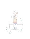  1boy animal apron bench bird brown_hair feeding_animal food full_body hanamura_yousuke highres holding holding_food kkyagdoyo164972 male_focus pants park_bench persona persona_4 pigeon sandwich shirt shoes short_hair short_sleeves simple_background solo standing white_background white_shirt 