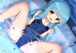 1girl :d adversarial_noise bathtub blue_hair blue_one-piece_swimsuit blush breasts cameltoe cedar_(cedar_japonica) commentary_request competition_school_swimsuit condom condom_wrapper covered_navel faucet half-spread_pussy kotonoha_aoi large_variant_set long_hair looking_at_viewer low-tied_sidelocks one-piece_swimsuit open_mouth paid_reward_available partially_submerged red_eyes school_swimsuit sidelocks sitting small_breasts smile solo spread_legs spread_pussy spread_pussy_under_clothes spreading_own_pussy swimsuit variant_set voiceroid water 