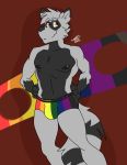  2019 absurd_res anthro bulge clothed clothing digital_media_(artwork) fur hi_res lgbt_pride male mammal navel nipples pride_colors pride_colours procyonid raccoon rainbow rainbow_flag rainbow_flag_(pride) rainbow_symbol simple_background smile solo sylvanedadeer underwear 