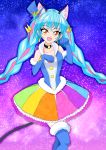  1girl adorasvp1984 aqua_hair braid brown_eyes cure_cosmo elbow_gloves gloves multicolored_hair pink_hair precure star_twinkle_precure thighhighs twin_braids 