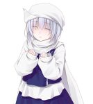  1girl :< ^_^ cape closed_eyes closed_mouth commentary_request cropped_vest crote hair_between_eyes hands_up hat lapel_pin large_variant_set letty_whiterock long_sleeves purple_hair purple_skirt purple_vest shirt short_hair skirt sleeves_past_wrists smile solo tachi-e teeth touhou transparent_background upper_body upper_teeth_only variant_set vest white_cape white_hat white_shirt 