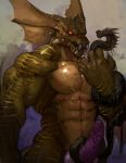  4_eyes abs abstract_background absurd_res anthro dragon erection feral goroguro hi_res male multi_eye muscular muscular_male nude pecs solo_focus standing 