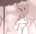  &lt;3 2018 4_fingers anthro beach blush bzeh camel_toe cartoon_network clothed clothing digital_media_(artwork) dot_eyes female hi_res looking_aside mammal monochrome one-piece_swimsuit paper pose seaside simple_background smile solo standing swimwear teri_(tawog) the_amazing_world_of_gumball ursid white_background 