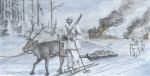  200:101 antlers capreoline cervid clothed clothing detailed_background duo_focus feral fire fully_clothed gloves group gun handwear hi_res horn human mammal quadruped ranged_weapon reindeer rifle skiing sky smoke snow traditional_media_(artwork) tree tuomas_koivurinne weapon 