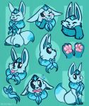  2019 blep blue_fur blue_theme blush bow eeveelution eyes_closed feral fur glaceon happy hi_res looking_back male model_sheet nintendo one_eye_closed paws pocketpaws pok&eacute;mon pok&eacute;mon_(species) scared scarf shiver_(shivereevee) sitting smile solo standing surprise tongue tongue_out video_games wink 