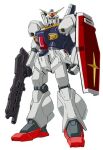  beam_rifle commentary energy_gun english_commentary fusion geara_doga green_eyes grenade_launcher gundam gundam_mk_ii gundam_pulitzer holding holding_weapon ixaframe jegan looking_at_viewer mecha mecha_focus mobile_suit no_humans robot rx-78-2_gundam science_fiction shield solo underbarrel_grenade_launcher v-fin weapon white_background 