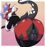  anthro anus backsack balls big_butt black_anus black_balls butt clothed clothing dragon hair hi_res horn lavenderpandy legwear male open_shirt simple_background solo thick_thighs thigh_highs 