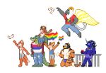  alcohol alligator alligatorid anthro beverage bisexual canid canine cape carrying cervid chimera clothed clothing crocodilian digital_media_(artwork) equid felid female flying fox fox_claypaw group handlebarsprites harness horn hybrid jackalope jockstrap ki-rin kneeling lagomorph leaning leporid lgbt_pride lifting lion male male/male mammal pantherine partially_clothed pixel pixel_(artwork) pixelated pride_colors pup_play rabbit reptile scalie size_difference snake standing tiger tom_cervo underwear unicorn 