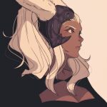  1girl animal_ears black_helmet black_leotard burasto cleavage_cutout closed_mouth clothing_cutout commentary dark-skinned_female dark_skin english_commentary final_fantasy final_fantasy_xii fran_(ff12) helmet highres leotard long_hair ponytail rabbit_ears rabbit_girl red_eyes sidelocks sketch solo upper_body viera white_hair 