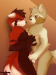  2019 ailurid animal_genitalia anthro blush digital_drawing_(artwork) digital_media_(artwork) duo erection fluffy fluffy_tail frottage fur hair hi_res jay_(raccoonbro) male male/male mammal neothedragon nude penis procyonid raccoon red_panda sex simple_background smile white_fur 