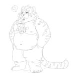  &lt;3 2019 anthro belly bottomwear bubble_tea clothing felid male mammal merdekyle7 moobs navel nipples overweight overweight_male pantherine shorts solo tiger 