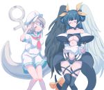  2girls anchor asymmetrical_wings blue_hair cosplay cream_(nipakupa) dizzy dizzy_(cosplay) grey_hair guilty_gear hair_ribbon love_live! love_live!_sunshine!! multiple_girls murasa_minamitsu murasa_minamitsu_(cosplay) ribbon sailor_collar tail tail_ribbon touhou trait_connection tsushima_yoshiko twintails watanabe_you wings 