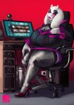  absurd_res anthro big_breasts bovid breasts caprine chair clothed clothing computer curvaceous djpuppeh eyewear female glasses goat hi_res huge_breasts legwear looking_at_viewer makeup mammal slightly_chubby solo thick_thighs thigh_highs toriel undertale video_games 