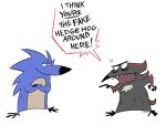  4:3 angry black_fur blue_fur chest_tuft crossed_arms english_text eulipotyphlan fur hedgehog humor mammal nickelodeon red_fur shadow_the_hedgehog smile smug sonic_(series) sonic_the_hedgehog text the_angry_beavers tuft 