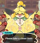  &lt;3 animal_crossing anthro anus black_eyes black_nose blonde_hair blush bodily_fluids breasts bukkake butt canid canine canis cum cum_on_butt cum_on_pussy dialogue domestic_dog english_text eyes_closed female female_focus fur genital_fluids group group_sex hair hi_res isabelle_(animal_crossing) lollipopcon male male/female mammal nintendo pawpads penis pussy sex shih_tzu solo_focus sweat text toy_dog video_games yellow_fur 