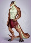  anthro aomori clothed clothing dragon horn male muscular muscular_male navel simple_background solo standing topless 