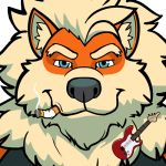  1:1 animated anthro arcanine blue_eyes guitar low_res male monchi muscular muscular_male musical_instrument nintendo pok&eacute;mon pok&eacute;mon_(species) smoking video_games 