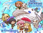  &gt;_&lt; &gt;_o 6+girls ^_^ abyssal_pacific_hime animal black_hair blonde_hair blue_background blush breasts brown_hair candy cape capelet chibi closed_eyes colorado_(kantai_collection) fang fletcher_(kantai_collection) floral_background flower food giuseppe_garibaldi_(kantai_collection) hachijou_(kantai_collection) hair_ornament harpoon hat headgear holding holding_umbrella holding_weapon horns ishigaki_(kantai_collection) kantai_collection lollipop long_hair multiple_girls northern_little_sister one_eye_closed open_mouth pink_hair school_uniform serafuku shinkaisei-kan short_hair teeth thighhighs translation_request umbrella water weapon whale white_hair white_skin yumaru_(marumarumaru) 