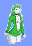  &lt;3 2019 4_fingers absurd_res anthro black_nose breasts buckteeth cleavage clothed clothing collar digital_media_(artwork) eyebrows eyelashes female fluffy fur green_eyebrows green_eyes green_hair hair hare hi_res hoodie jazzed_arts lagomorph leporid looking_at_viewer mammal midriff navel portrait simple_background smile solo sparky(youtube) standing teeth three-quarter_portrait topwear white_fur youtuber 