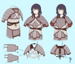  1girl armor black_eyes black_hair blue_background chinese_armor fangdan_runiu long_hair original simple_background solo 