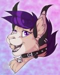  2019 anthro bell collar digital_media_(artwork) felid feline female fur grumpy_griffin_creations_(artist) hair hi_res looking_at_viewer lynx mammal open_mouth piercing simple_background smile solo 