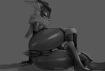  amphibian anthro anus biped butt digital_media_(artwork) eyelashes female greninja hi_res long_tongue looking_at_viewer monochrome napalm_express nintendo pok&eacute;mon pok&eacute;mon_(species) pussy short_tail signature simple_background solo thick_thighs tongue video_games 