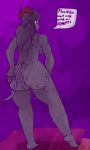  2019 anthro anus big_butt bodily_fluids bovid breasts butt caprine female fur goat grey_fur hi_res horn looking_at_viewer looking_back mammal naomi_ritter nude shadowfirdark simple_background solo sweat text yellow_eyes 