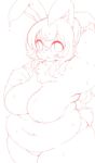  2018 anthro atode_kimeru big_breasts blush bodily_fluids breasts featureless_breasts female hair invalid_tag kemono lagomorph leporid long_hair mammal monochrome navel nude open_mouth rabbit red_and_white simple_background solo sweat white_background 